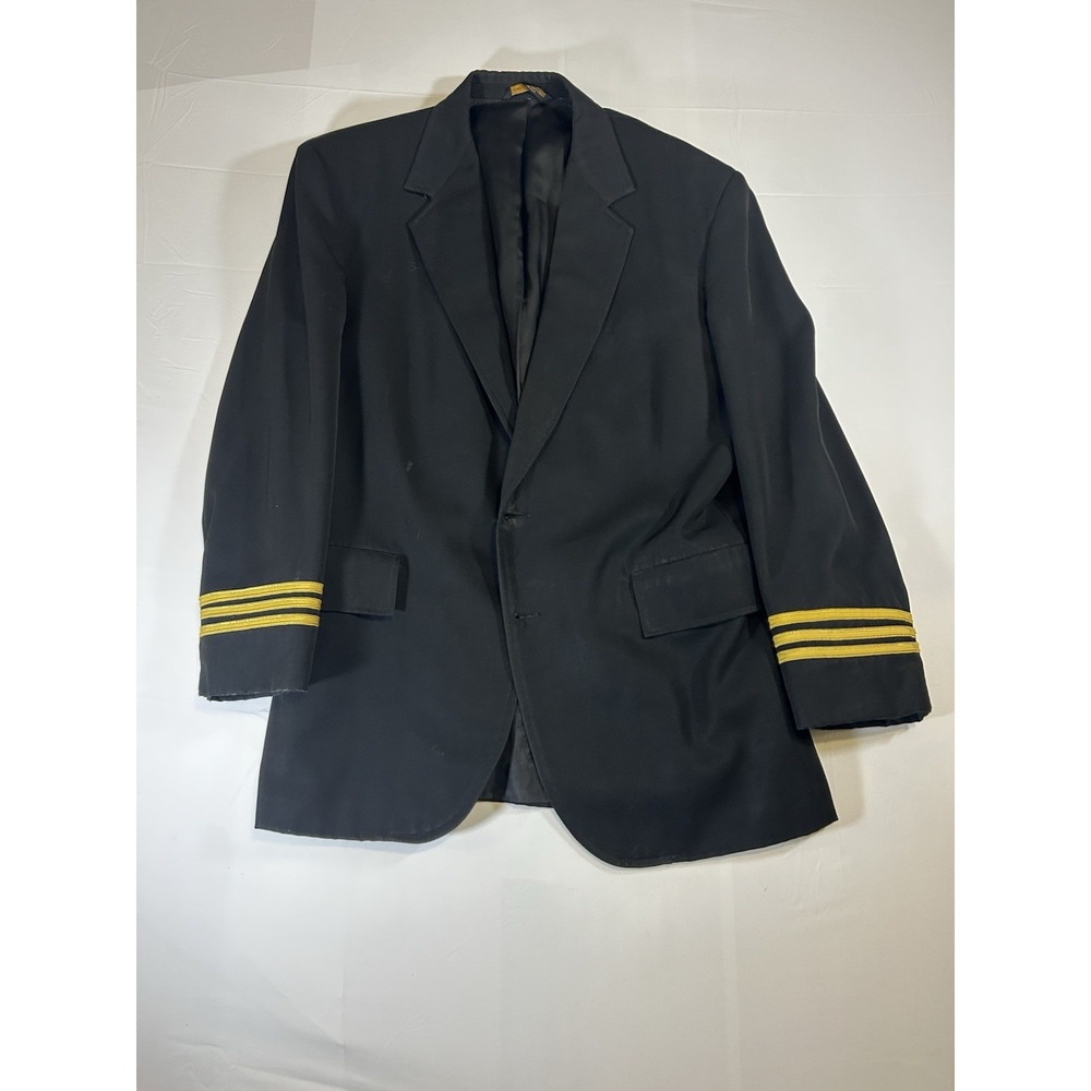 Airline Pilot Uniform Mens Black Aviation Blazer Jacket 40R Gold Stripe Wool